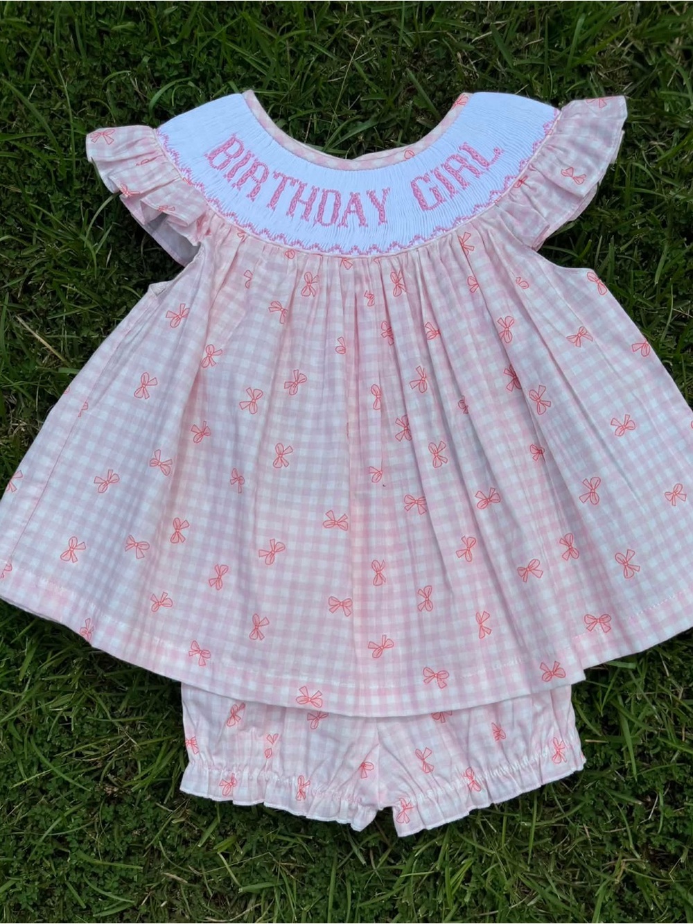 Pink Birthday Girl Hand Smocked Bloomer Set